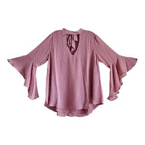 BAND OF GYPSIES BOG Women M Tunic Top Blush Pink Swiss Dot Keyhole Lined NEW 42"